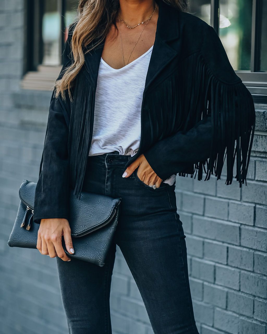 ByCamila Cropped Fringe Suede Jacket