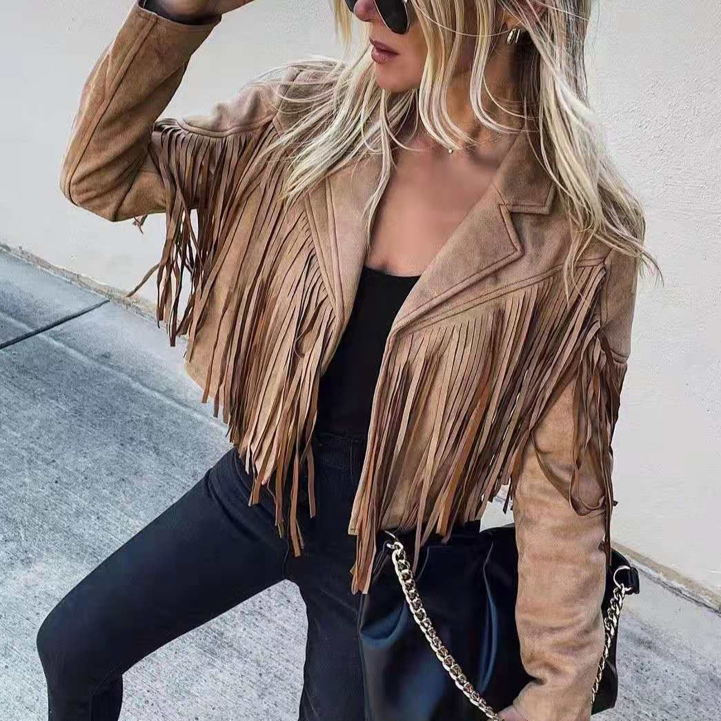 ByCamila Cropped Fringe Suede Jacket